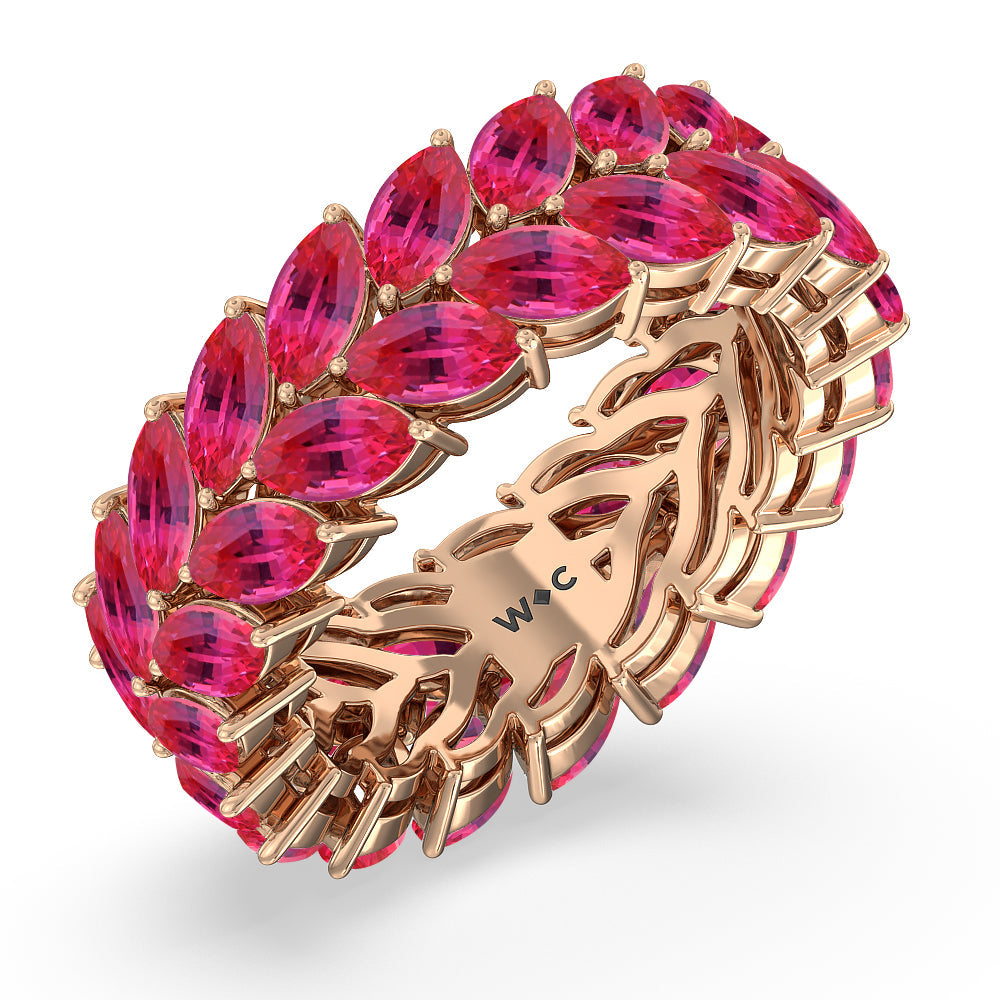 The Seagram Created Ruby Marquise Eternity Ring with 14KT Rose Gold Cut Diamond in 14KT Rose Gold view 2
