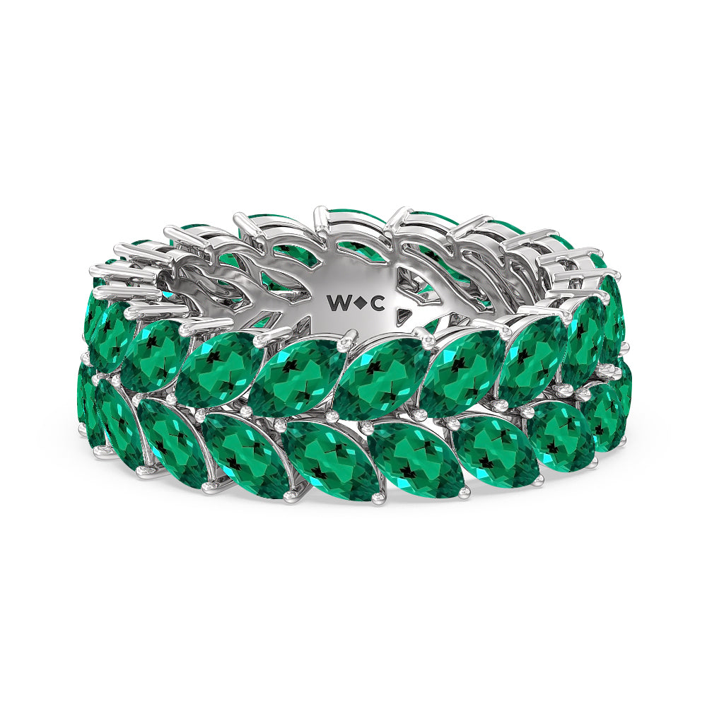 The Seagram Created Emerald Marquise Eternity Ring with 14KT White Gold Cut Diamond in 14KT White Gold view 1
