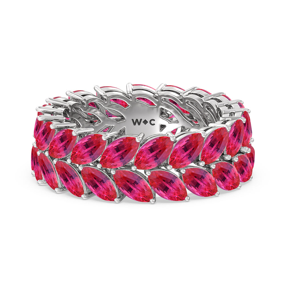The Seagram Created Ruby Marquise Eternity Ring with 14KT White Gold Cut Diamond in 14KT White Gold view 1
