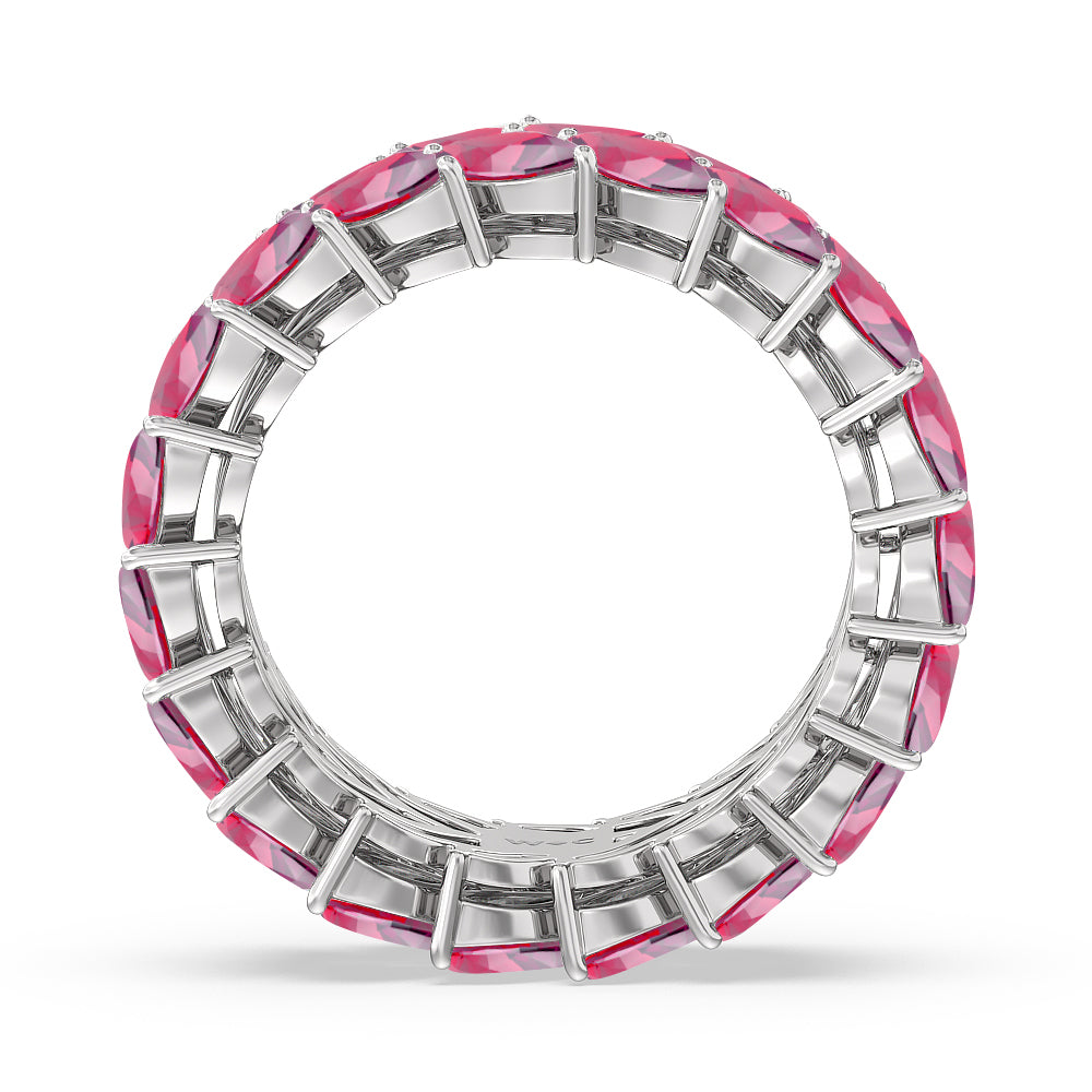 The Seagram Created Ruby Marquise Eternity Ring with 14KT White Gold Cut Diamond in 14KT White Gold view 3
