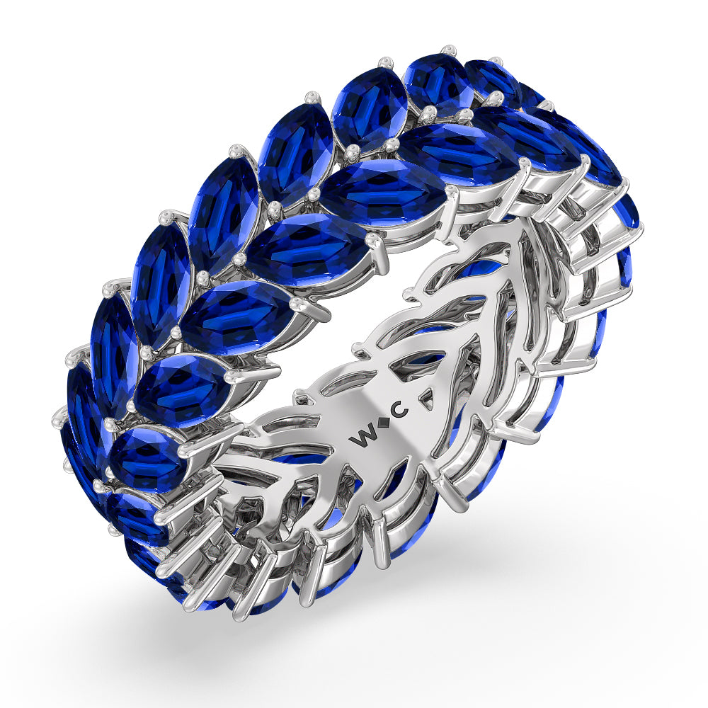 The Seagram Created Sapphire Marquise Eternity Ring with 14KT White Gold Cut Diamond in 14KT White Gold view 2

