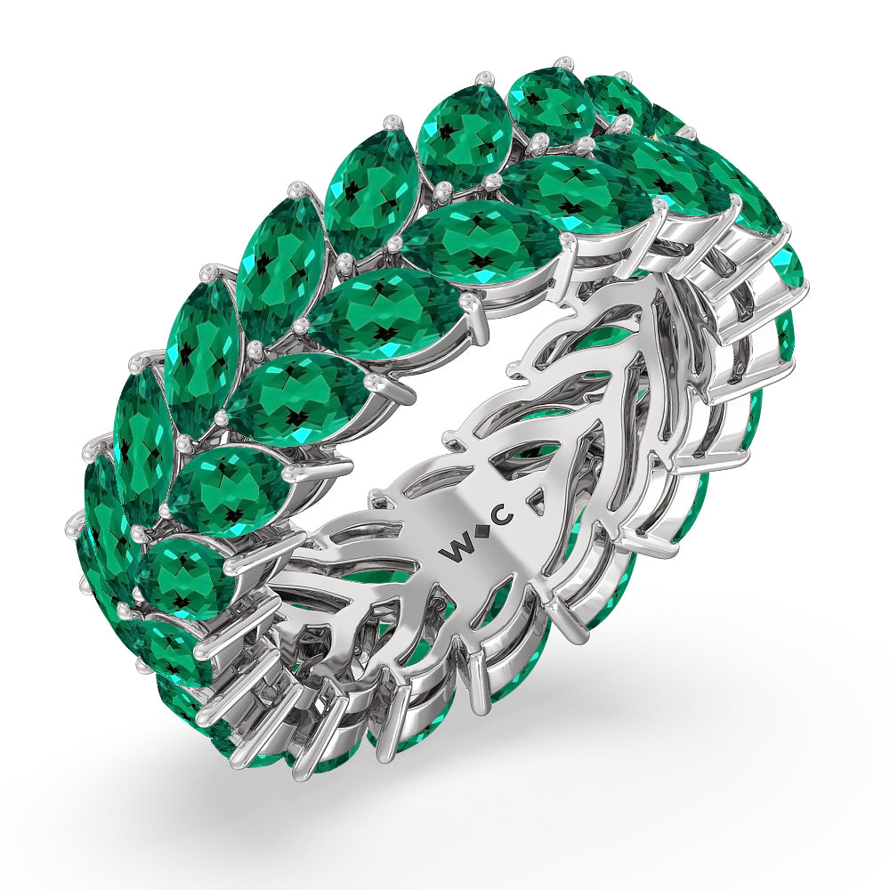 The Seagram Created Emerald Marquise Eternity Ring with 14KT White Gold Cut Diamond in 14KT White Gold view 2
