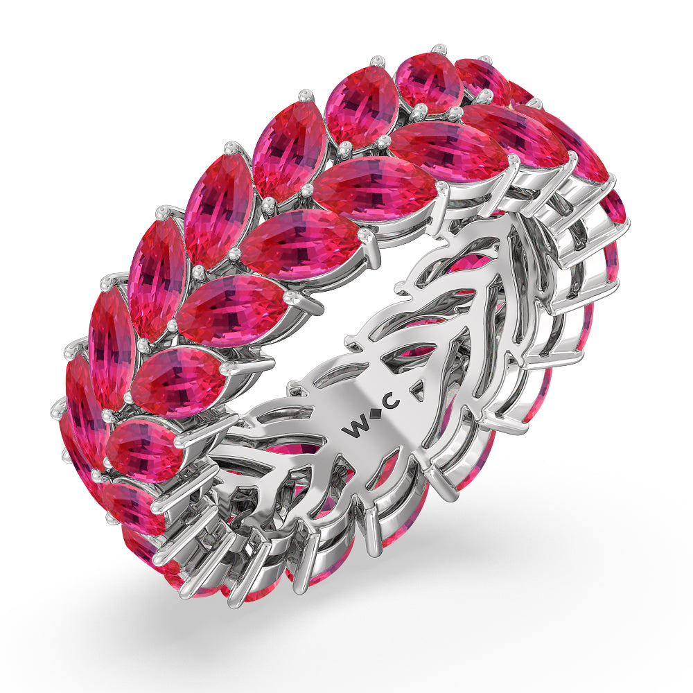 The Seagram Created Ruby Marquise Eternity Ring with 14KT White Gold Cut Diamond in 14KT White Gold view 2
