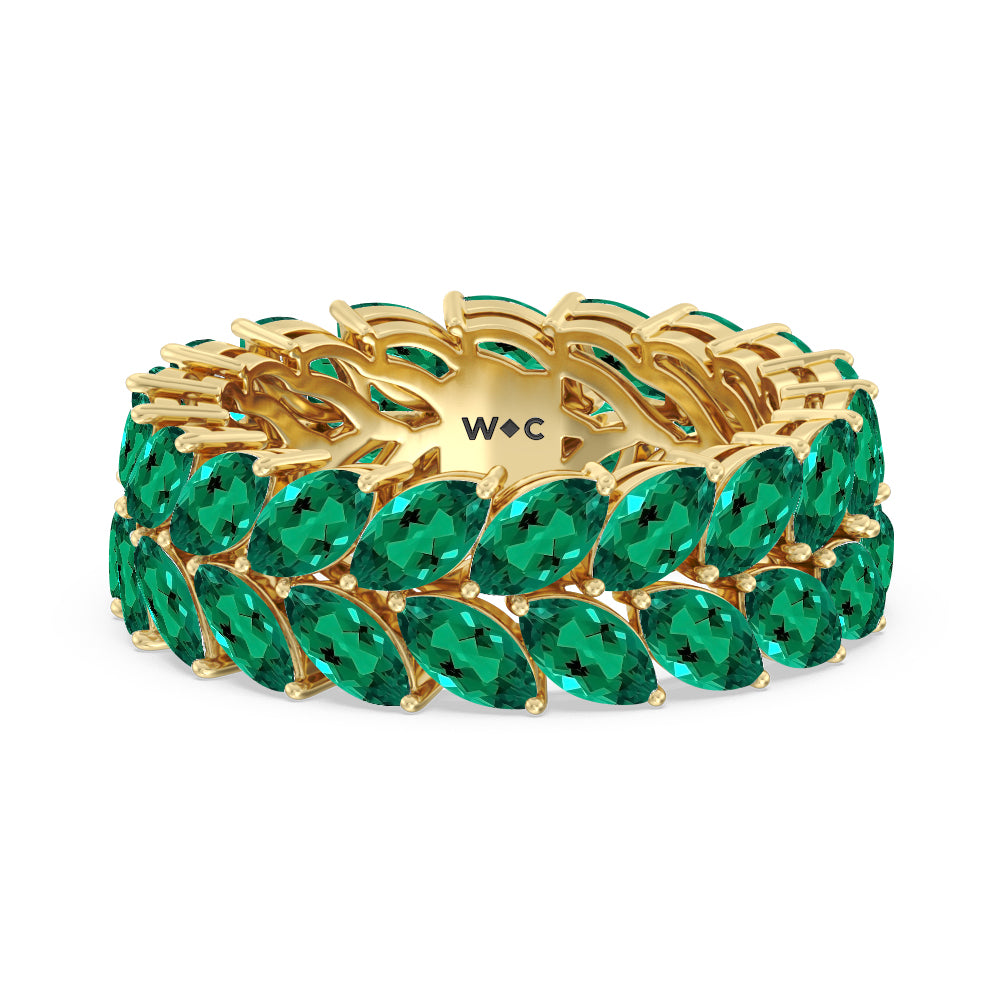 The Seagram Created Emerald Marquise Eternity Ring with 14KT Yellow Gold Cut Diamond in 14KT Yellow Gold view 1
