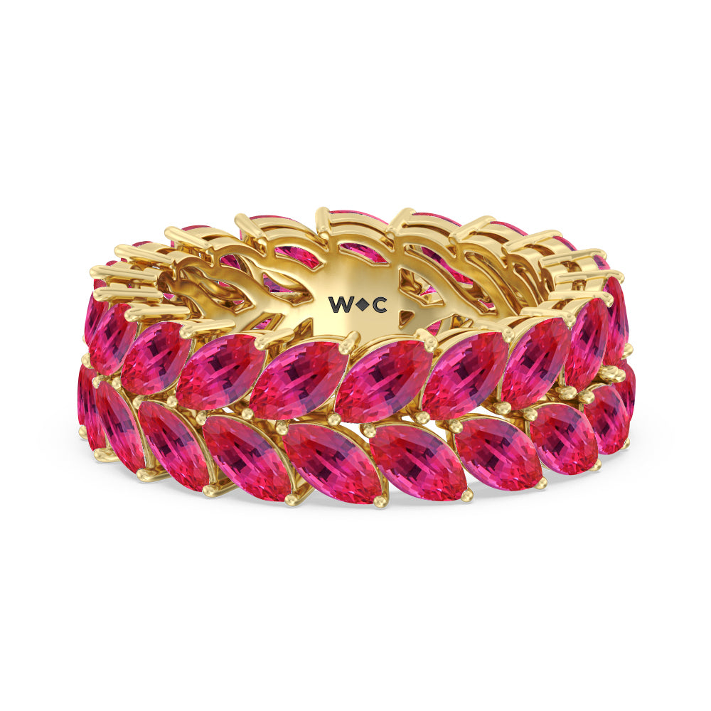 The Seagram Created Ruby Marquise Eternity Ring with 14KT Yellow Gold Cut Diamond in 14KT Yellow Gold view 1
