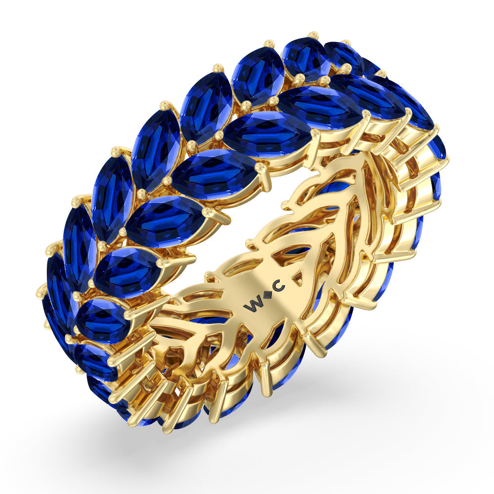 The Seagram Created Sapphire Marquise Eternity Ring with 14KT Yellow Gold Cut Diamond in 14KT Yellow Gold view 2
