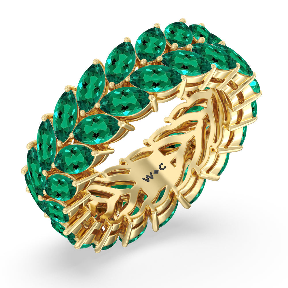 The Seagram Created Emerald Marquise Eternity Ring with 14KT Yellow Gold Cut Diamond in 14KT Yellow Gold view 2
