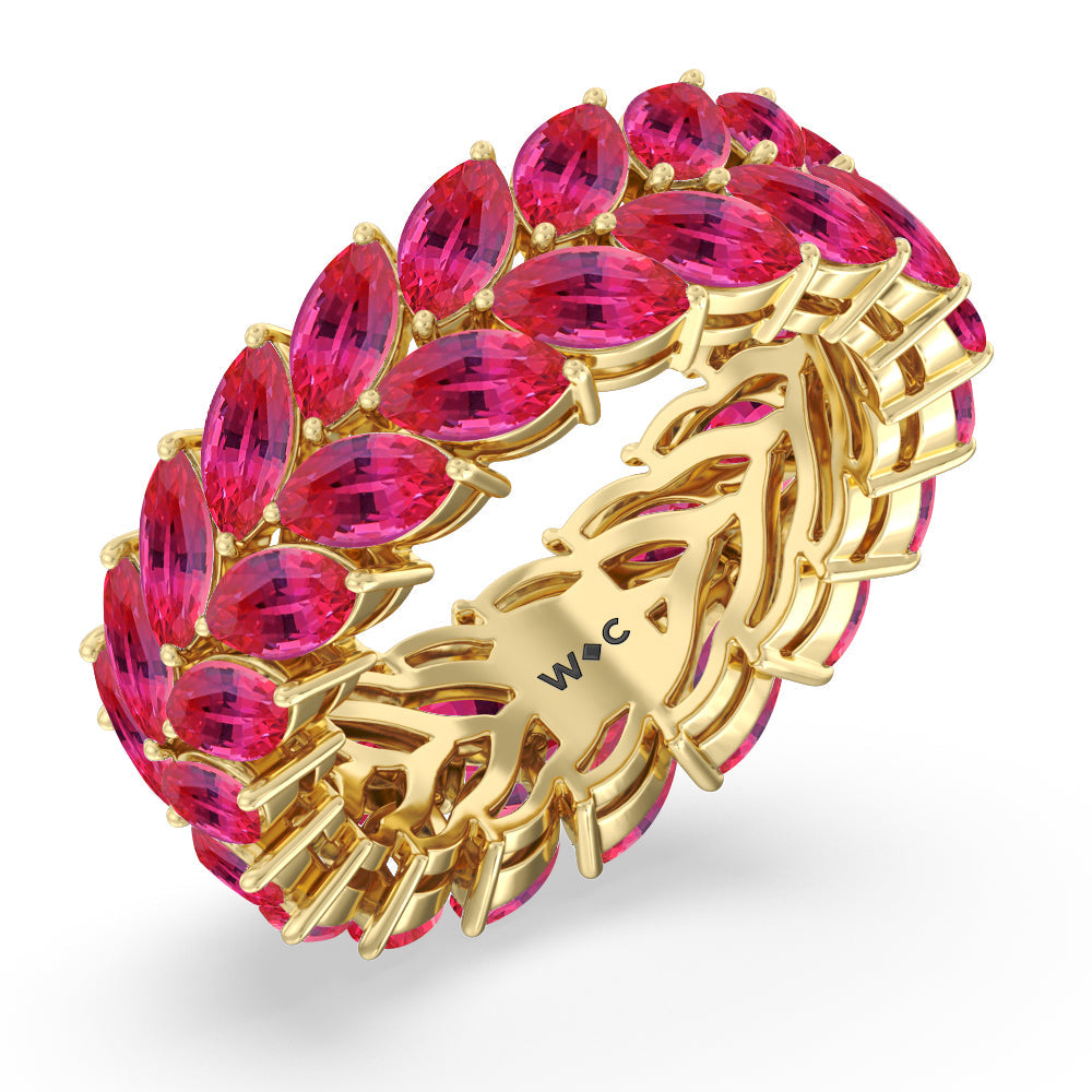 The Seagram Created Ruby Marquise Eternity Ring with 14KT Yellow Gold Cut Diamond in 14KT Yellow Gold view 2
