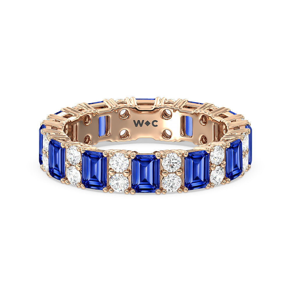 Created Sapphire Emeralds & Rounds Station Eternity Ring with 14KT Rose Gold Cut Diamond in 14KT Rose Gold view 1
