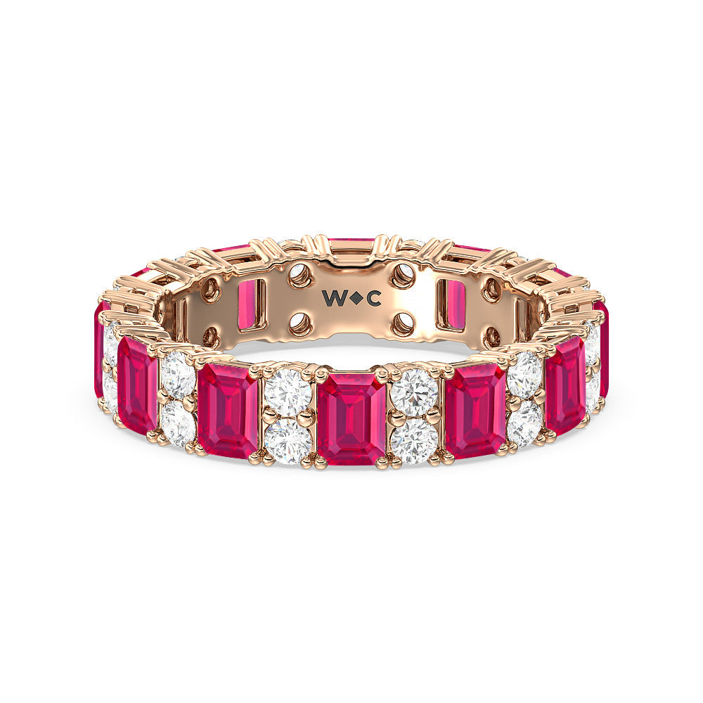 Created Ruby Emeralds & Rounds Station Eternity Ring with 14KT Rose Gold Cut Diamond in 14KT Rose Gold view 1
