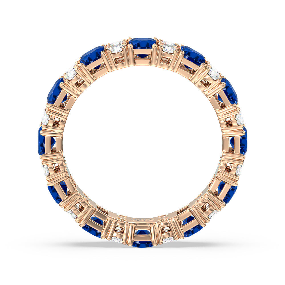 Created Sapphire Emeralds & Rounds Station Eternity Ring with 14KT Rose Gold Cut Diamond in 14KT Rose Gold view 3
