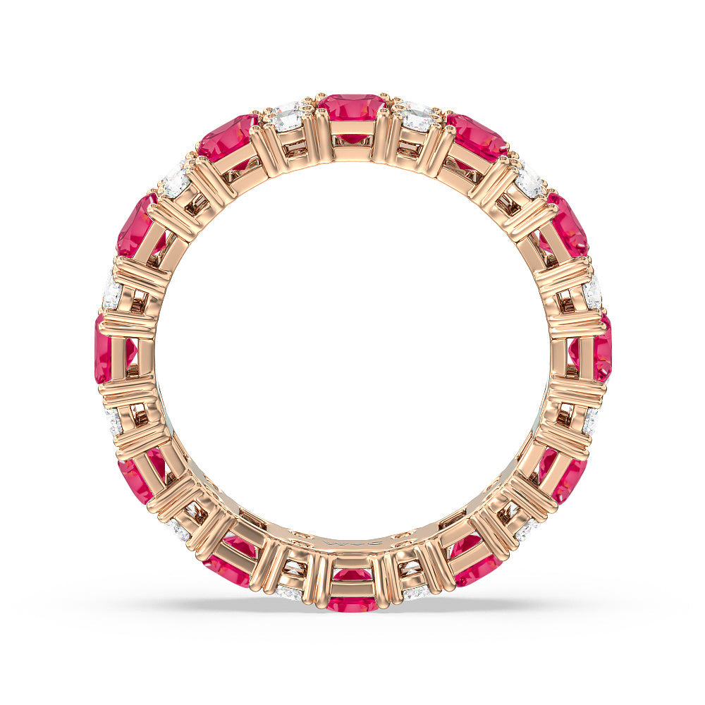 Created Ruby Emeralds & Rounds Station Eternity Ring with 14KT Rose Gold Cut Diamond in 14KT Rose Gold view 3
