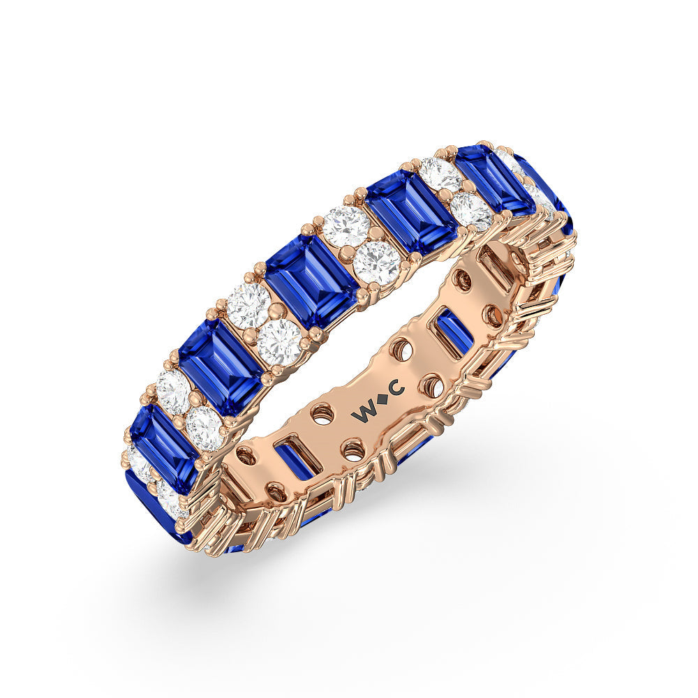 Created Sapphire Emeralds & Rounds Station Eternity Ring with 14KT Rose Gold Cut Diamond in 14KT Rose Gold view 2
