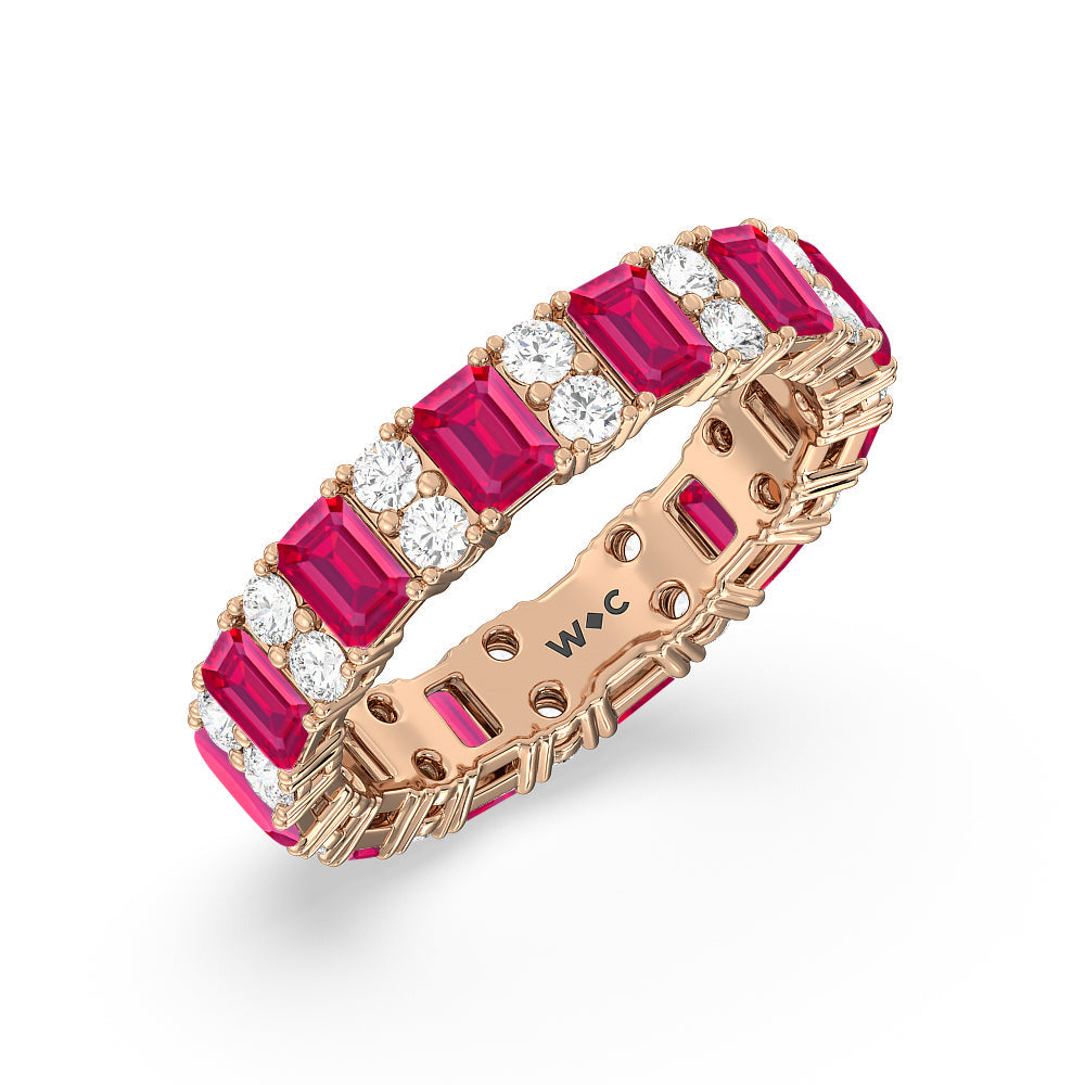 Created Ruby Emeralds & Rounds Station Eternity Ring with 14KT Rose Gold Cut Diamond in 14KT Rose Gold view 2
