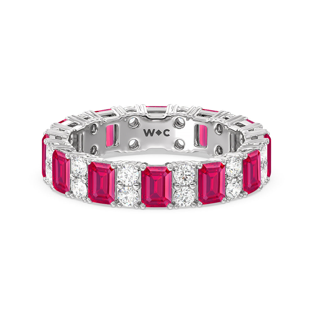 Created Ruby Emeralds & Rounds Station Eternity Ring with 14KT White Gold Cut Diamond in 14KT White Gold view 1
