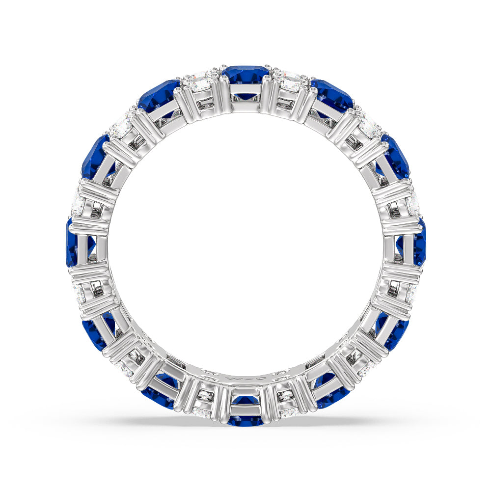 Created Sapphire Emeralds & Rounds Station Eternity Ring with 14KT White Gold Cut Diamond in 14KT White Gold view 3
