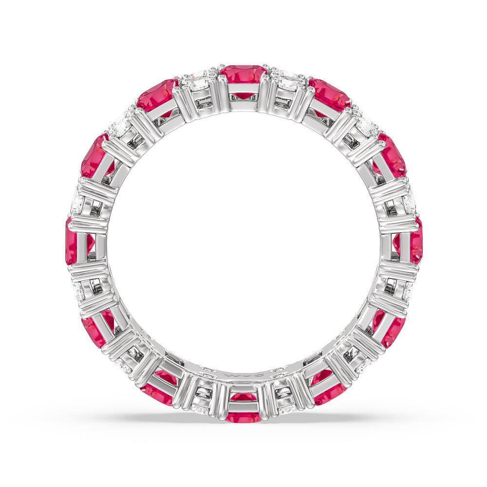 Created Ruby Emeralds & Rounds Station Eternity Ring with 14KT White Gold Cut Diamond in 14KT White Gold view 3

