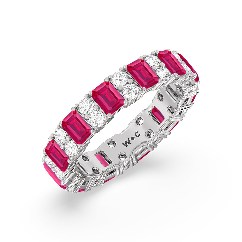 Created Ruby Emeralds & Rounds Station Eternity Ring with 14KT White Gold Cut Diamond in 14KT White Gold view 2
