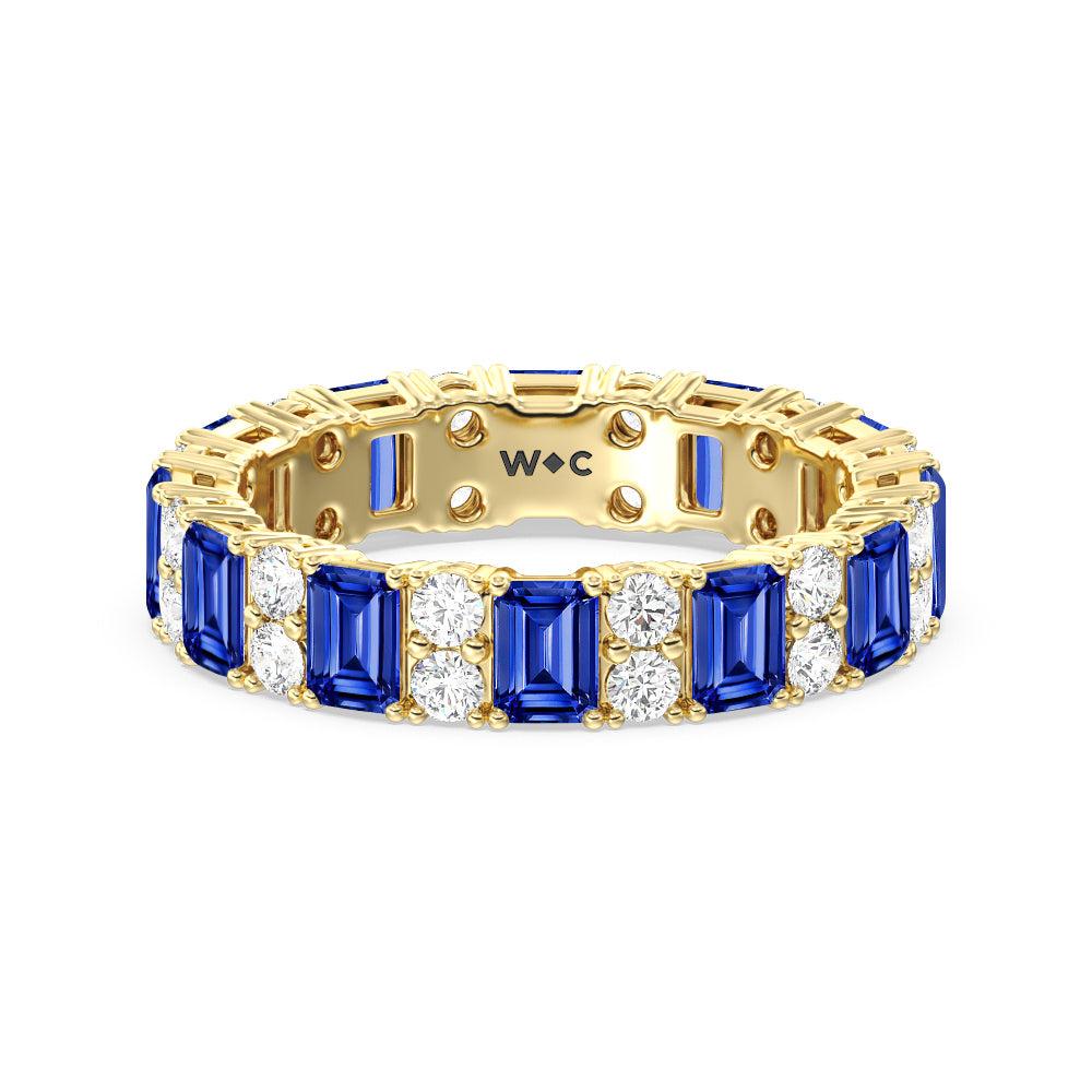 Created Sapphire Emeralds & Rounds Station Eternity Ring with 14KT Yellow Gold Cut Diamond in 14KT Yellow Gold view 1
