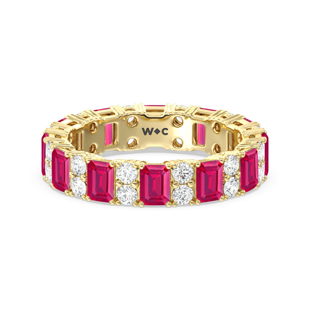 Created Ruby Emeralds & Rounds Station Eternity Ring with 14KT Yellow Gold Cut Diamond in 14KT Yellow Gold view 1
