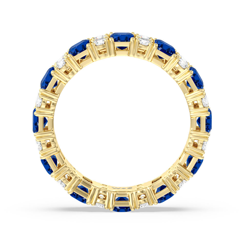 Created Sapphire Emeralds & Rounds Station Eternity Ring with 14KT Yellow Gold Cut Diamond in 14KT Yellow Gold view 3
