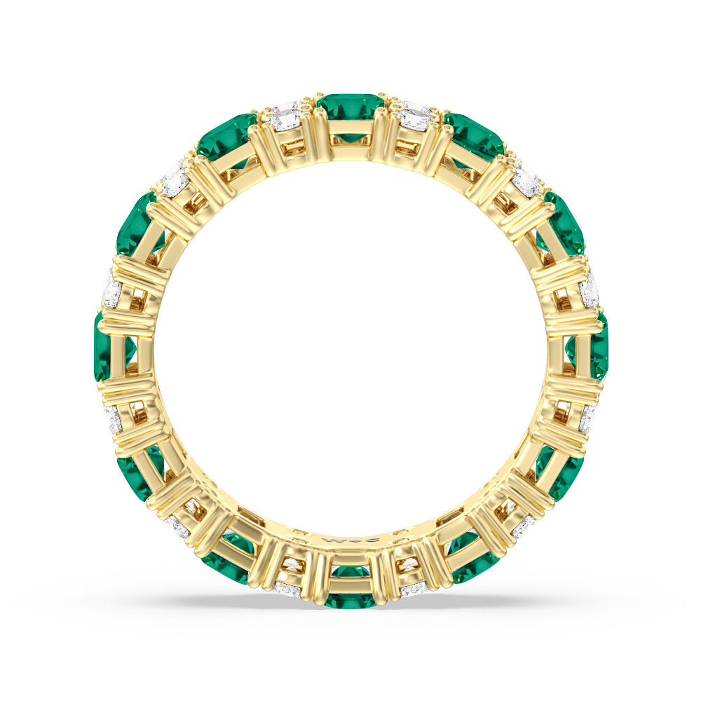 Created Emerald & Rounds Station Eternity Ring with 14KT Yellow Gold Cut Diamond in 14KT Yellow Gold view 3
