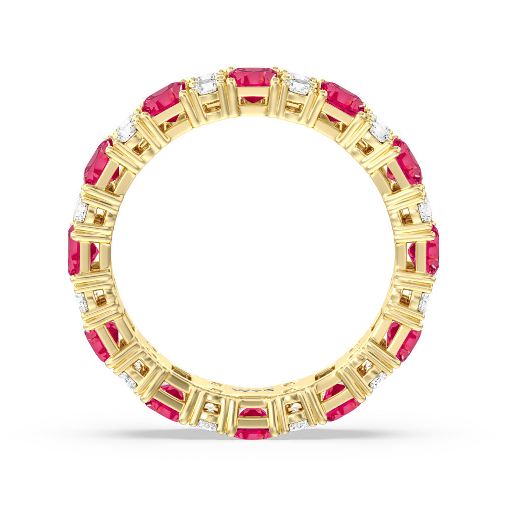 Created Ruby Emeralds & Rounds Station Eternity Ring with 14KT Yellow Gold Cut Diamond in 14KT Yellow Gold view 3
