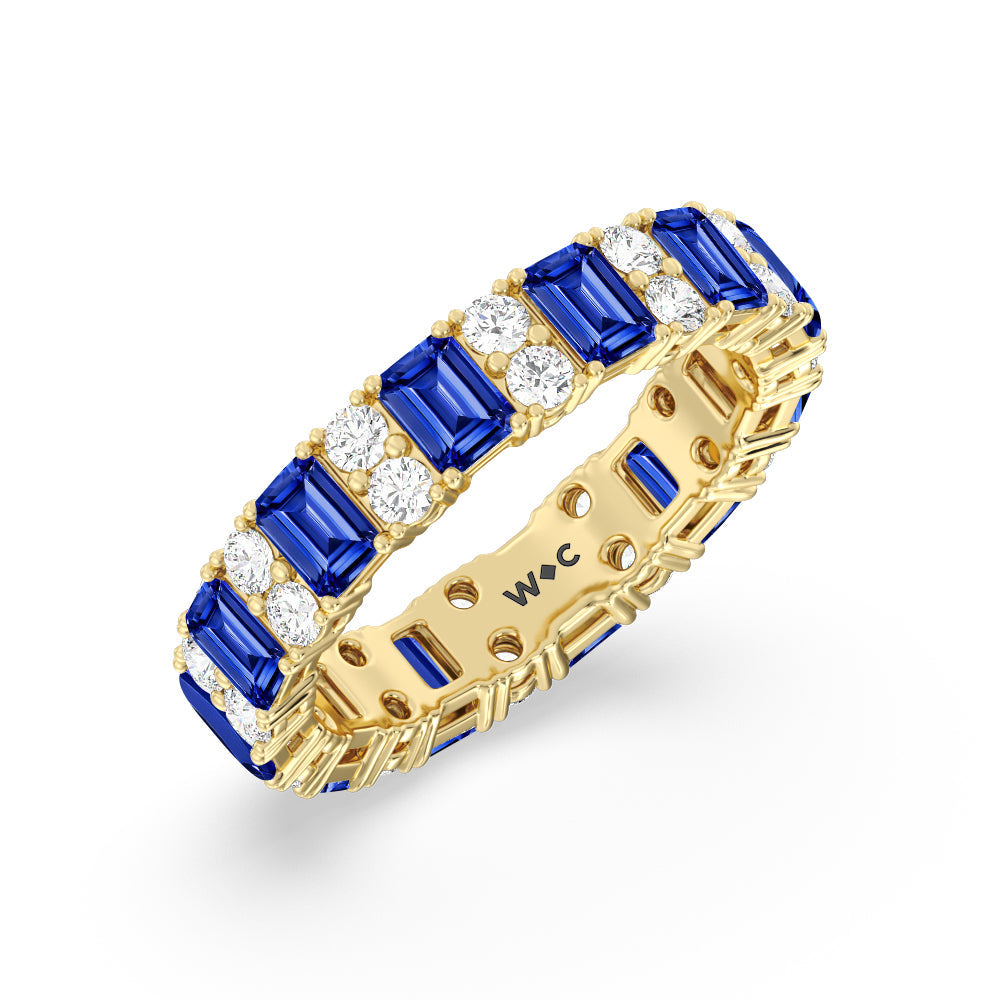 Created Sapphire Emeralds & Rounds Station Eternity Ring with 14KT Yellow Gold Cut Diamond in 14KT Yellow Gold view 2
