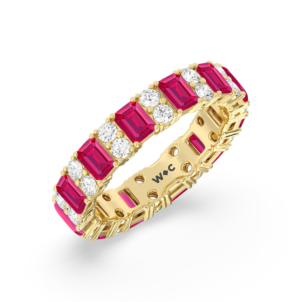 Created Ruby Emeralds & Rounds Station Eternity Ring with 14KT Yellow Gold Cut Diamond in 14KT Yellow Gold view 2
