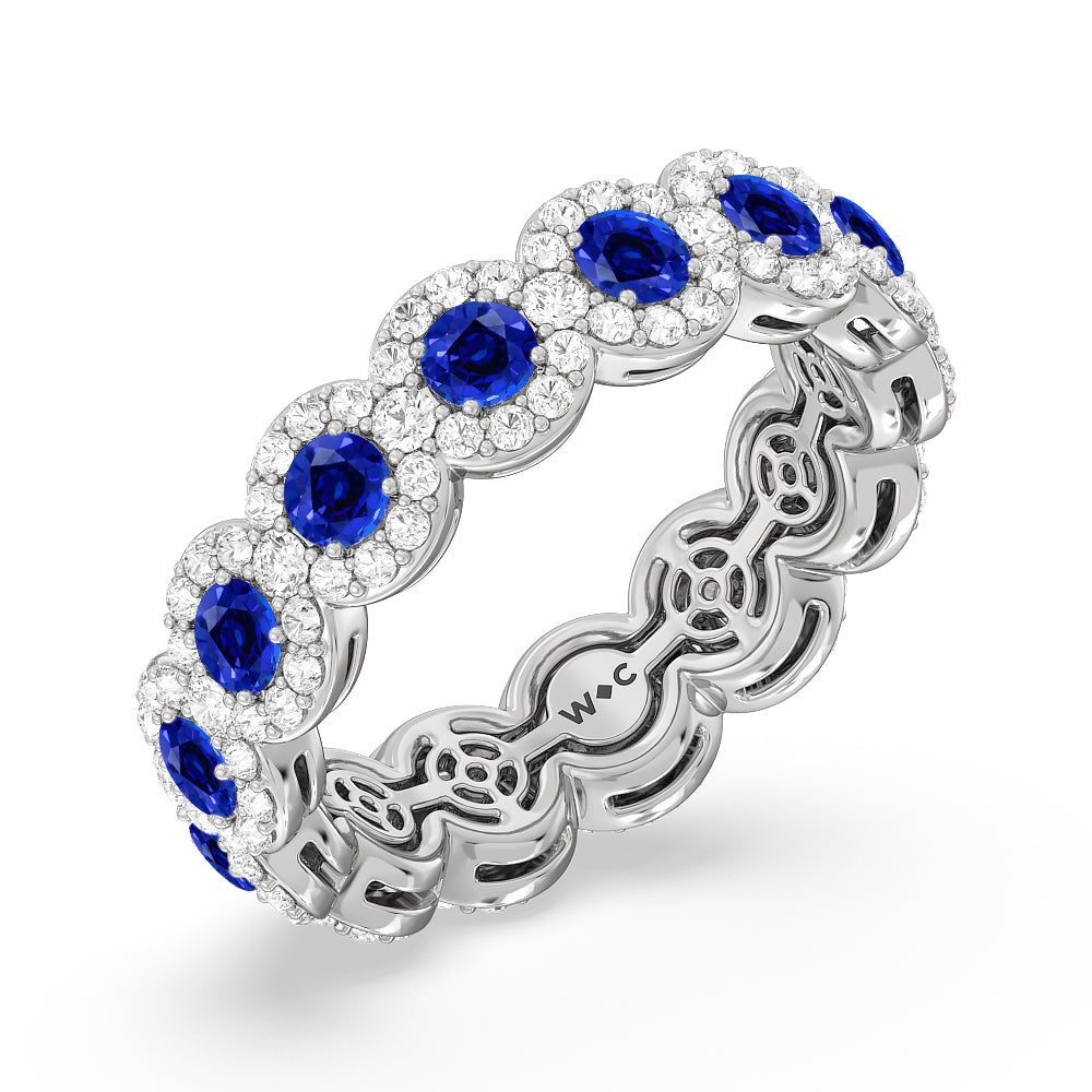 Created Sapphire Round Halo Eternity Ring with 14KT White Gold Cut Diamond in 14KT White Gold view 2
