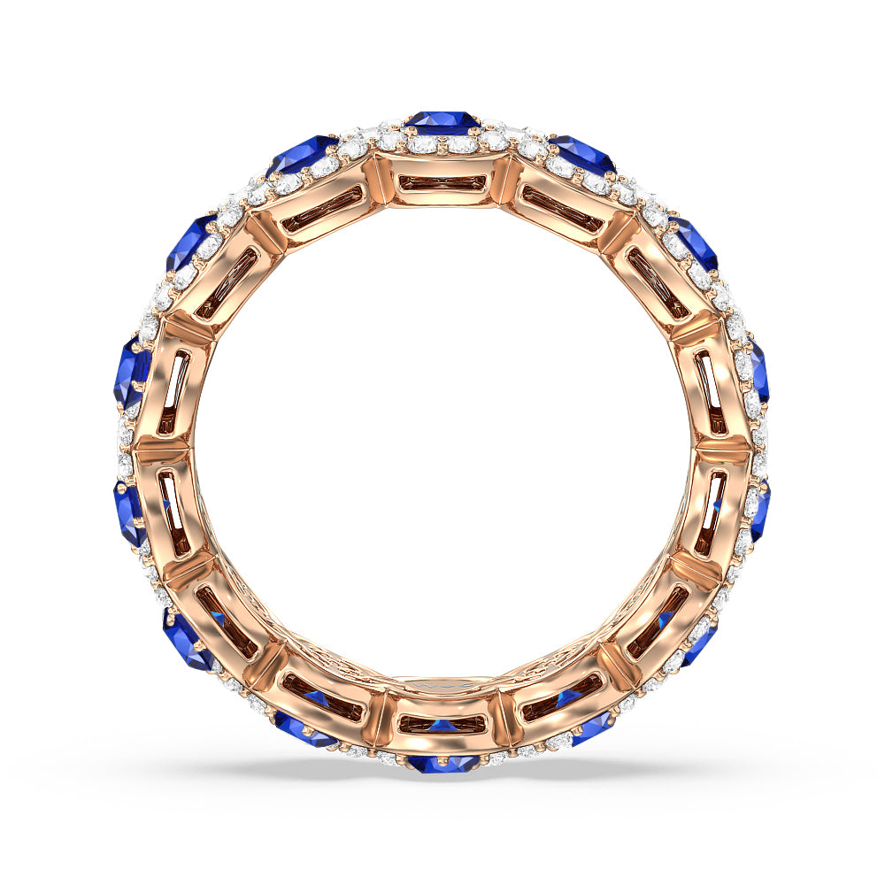 Created Sapphire Round Halo Eternity Ring with 14KT Rose Gold Cut Diamond in 14KT Rose Gold view 3
