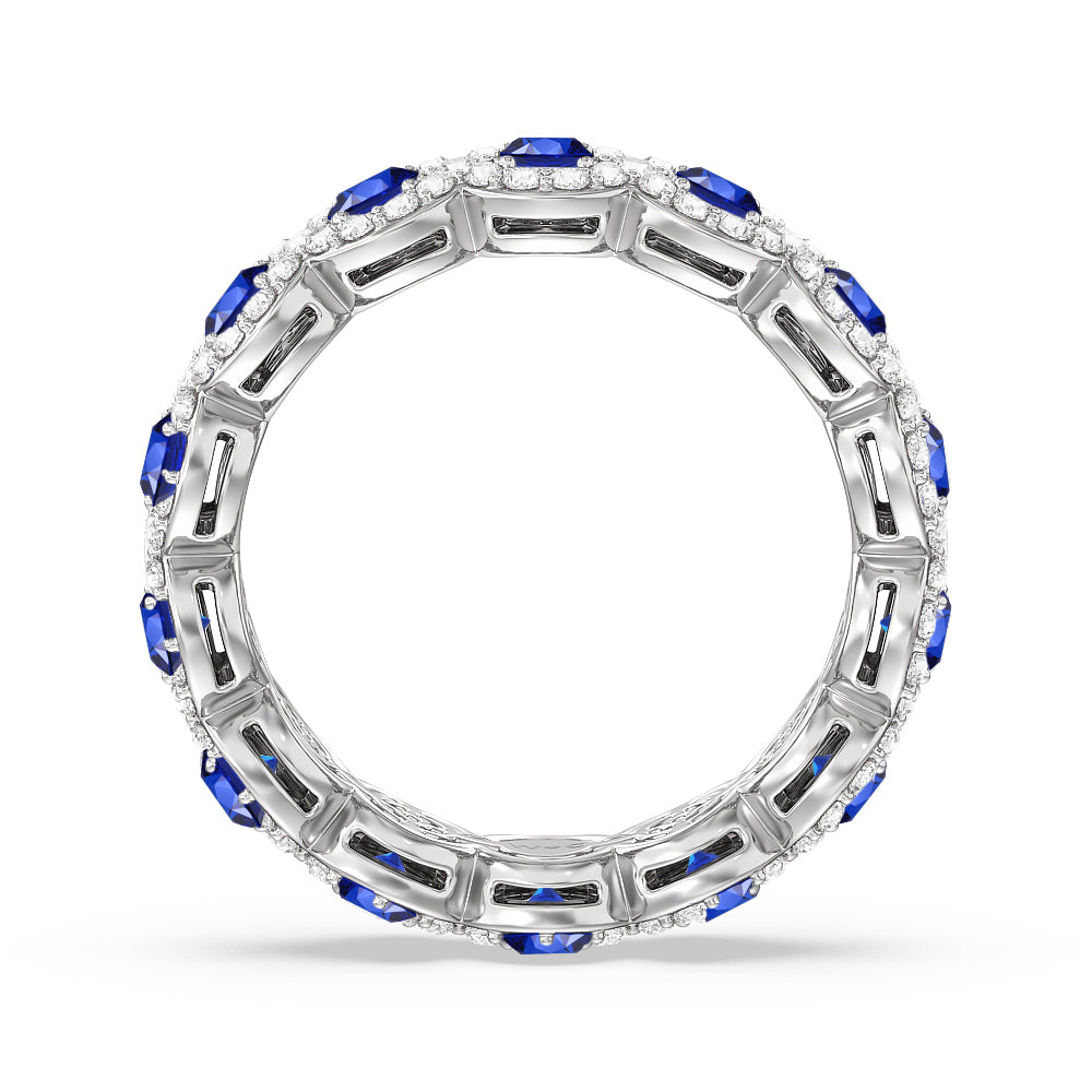 Created Sapphire Round Halo Eternity Ring with 14KT White Gold Cut Diamond in 14KT White Gold view 3
