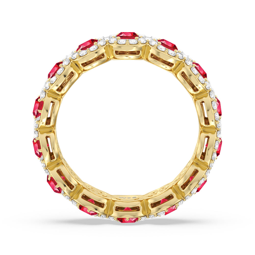Created Ruby Round Halo Eternity Ring with 14KT Yellow Gold Cut Diamond in 14KT Yellow Gold view 3

