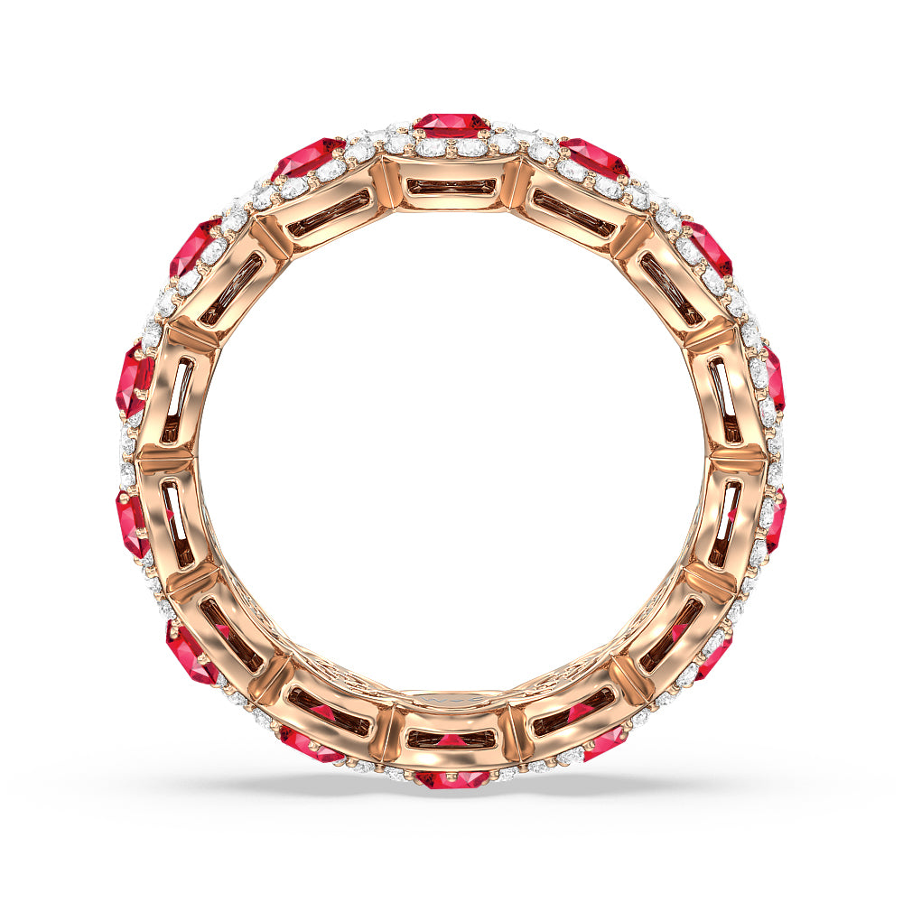 Created Ruby Round Halo Eternity Ring with 14KT Rose Gold Cut Diamond in 14KT Rose Gold view 3
