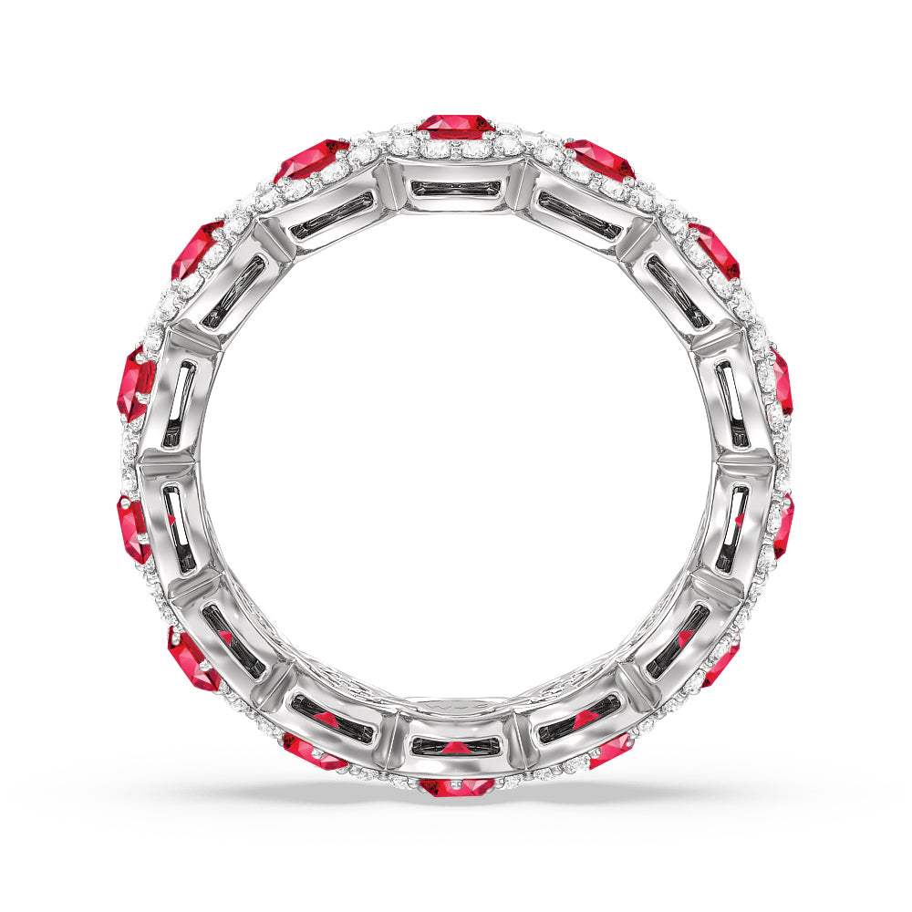Created Ruby Round Halo Eternity Ring with 14KT White Gold Cut Diamond in 14KT White Gold view 3
