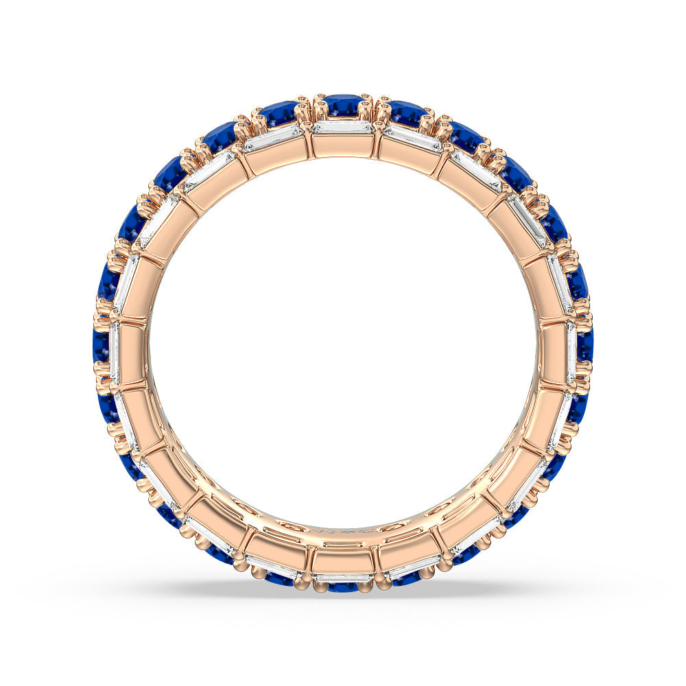 Baguette Edge and Created Sapphire Round Stones Eternity Ring with 14KT Rose Gold Cut Diamond in 14KT Rose Gold view 3
