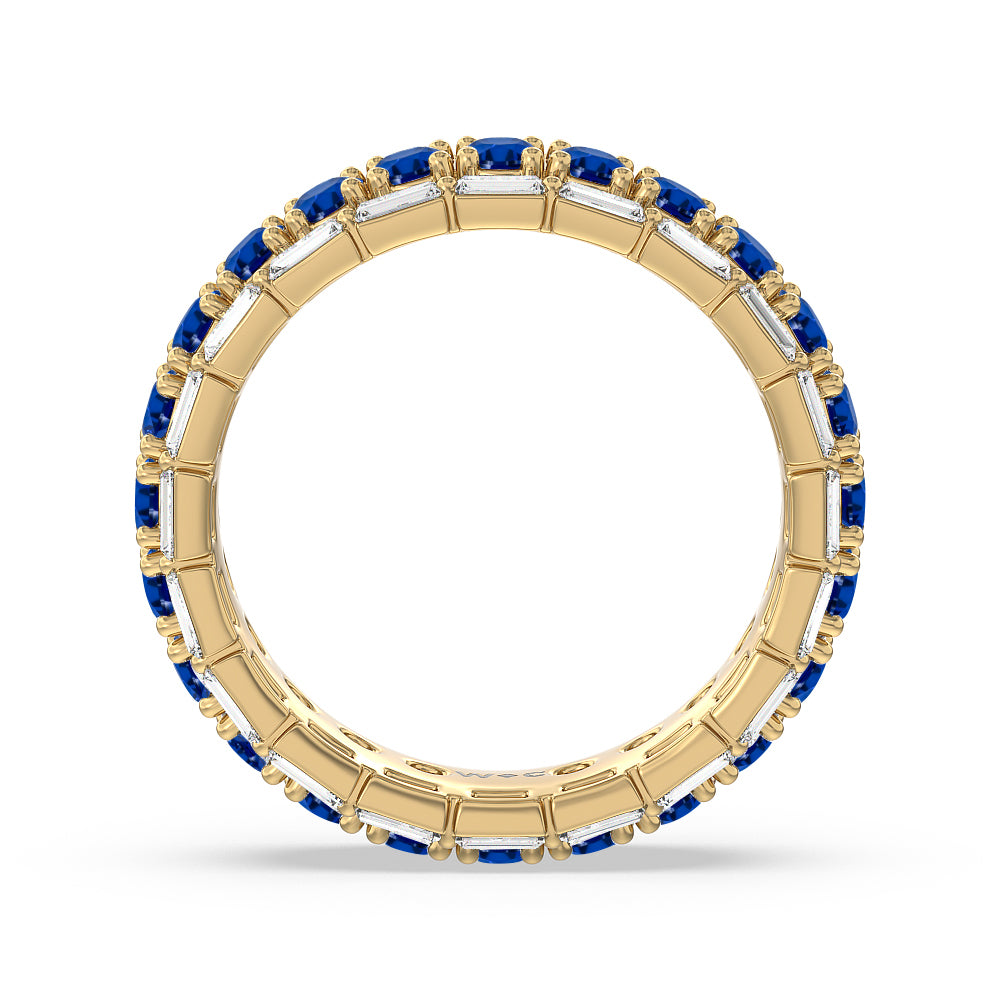 Baguette Edge and Created Sapphire Round Stones Eternity Ring with 14KT Yellow Gold Cut Diamond in 14KT Yellow Gold view 3
