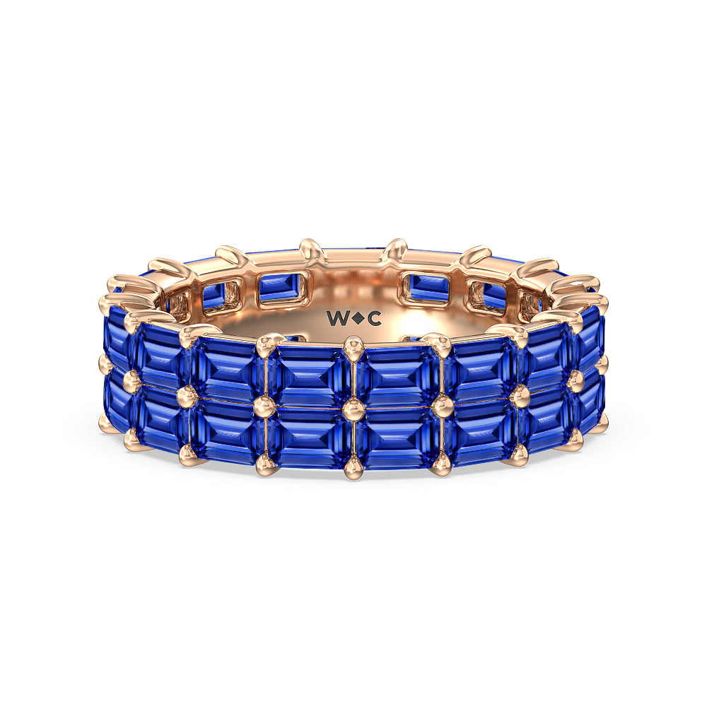 Two Row East West Created Sapphire Emerald  Eternity Ring with 14KT Rose Gold Cut Diamond in 14KT Rose Gold view 1
