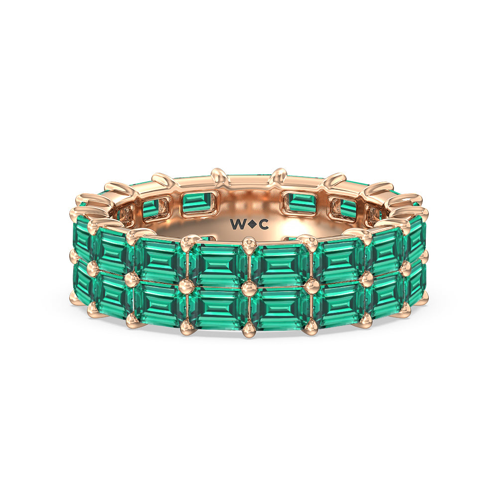 Two Row East West Created Emerald Eternity Ring with 14KT Rose Gold Cut Diamond in 14KT Rose Gold view 1
