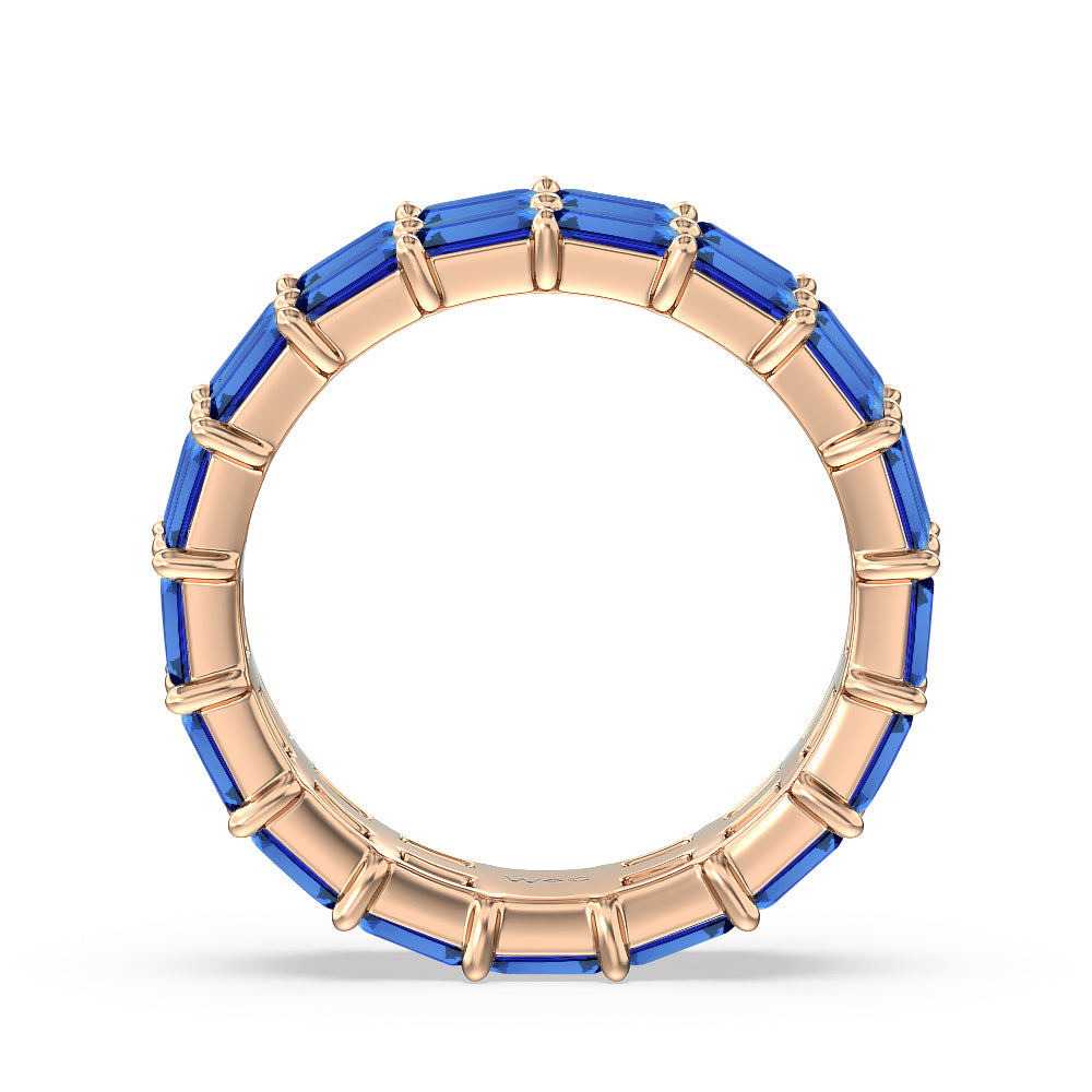 Two Row East West Created Sapphire Emerald  Eternity Ring with 14KT Rose Gold Cut Diamond in 14KT Rose Gold view 3
