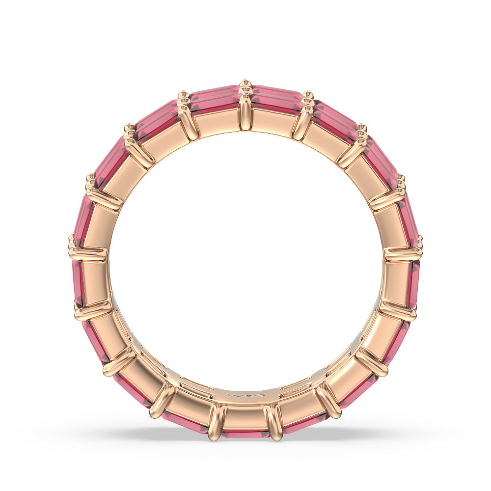 Two Row East West Created Ruby Emerald  Eternity Ring with 14KT Rose Gold Cut Diamond in 14KT Rose Gold view 3
