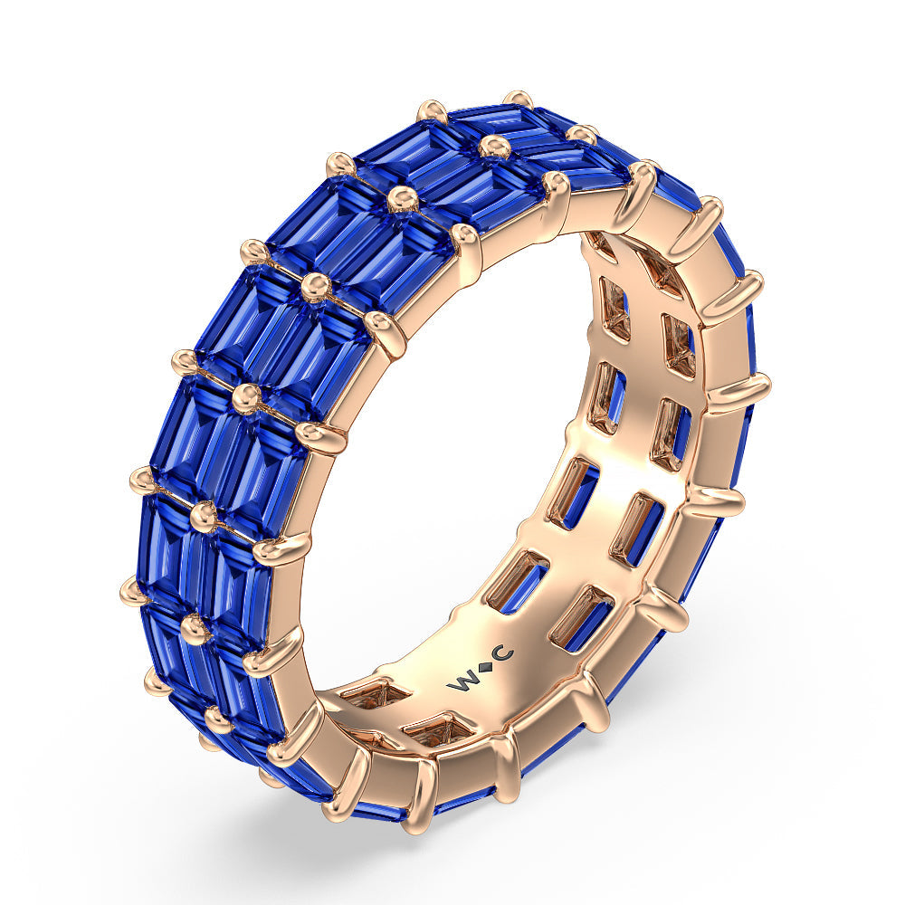 Two Row East West Created Sapphire Emerald  Eternity Ring with 14KT Rose Gold Cut Diamond in 14KT Rose Gold view 2
