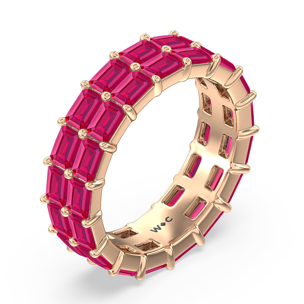 Two Row East West Created Ruby Emerald  Eternity Ring with 14KT Rose Gold Cut Diamond in 14KT Rose Gold view 2
