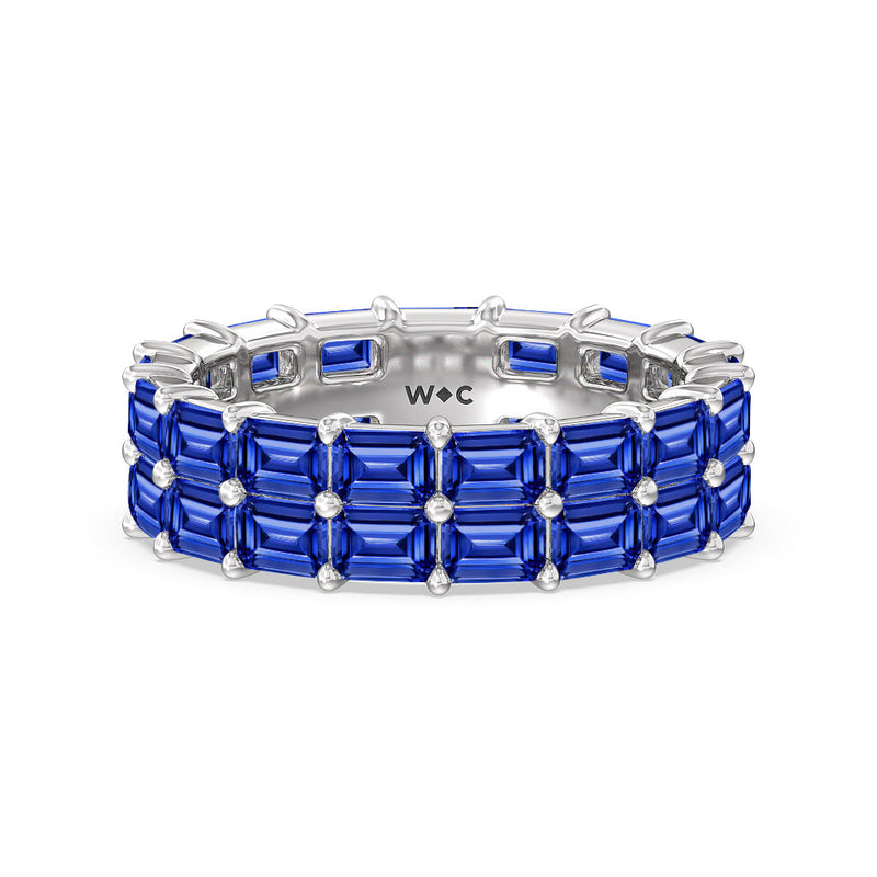 Two Row East West Created Sapphire Emerald  Eternity Ring