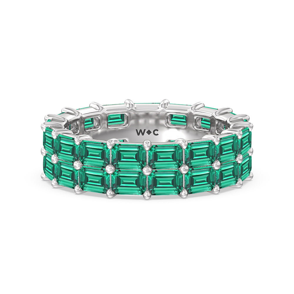 Two Row East West Created Emerald Eternity Ring with 14KT White Gold Cut Diamond in 14KT White Gold view 1
