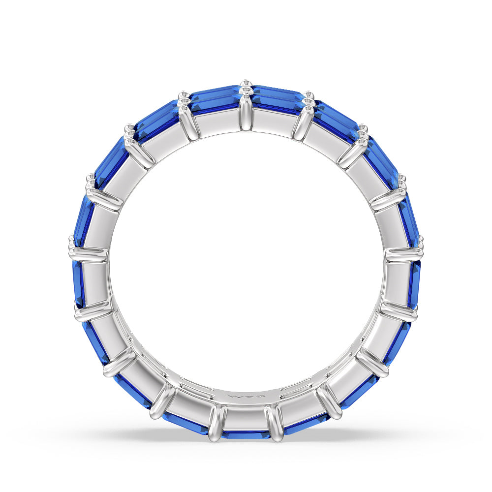 Two Row East West Created Sapphire Emerald  Eternity Ring with 14KT White Gold Cut Diamond in 14KT White Gold view 3
