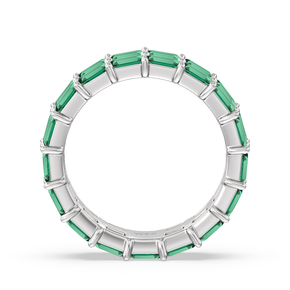 Two Row East West Created Emerald Eternity Ring with 14KT White Gold Cut Diamond in 14KT White Gold view 3
