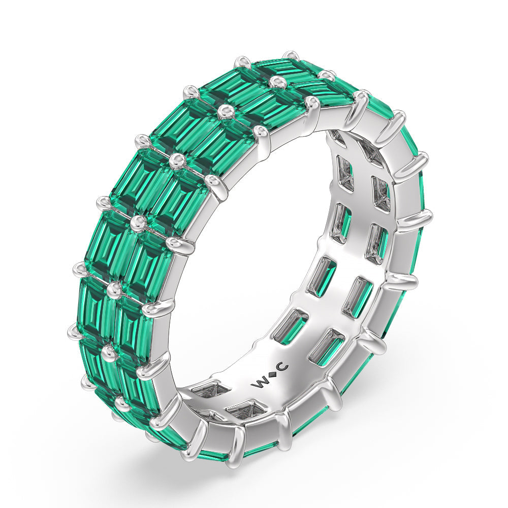 Two Row East West Created Emerald Eternity Ring with 14KT White Gold Cut Diamond in 14KT White Gold view 2
