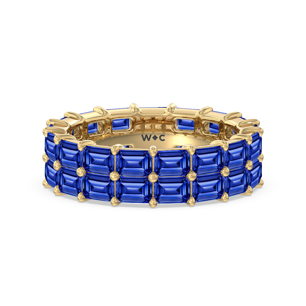 Two Row East West Created Sapphire Emerald  Eternity Ring with 14KT Yellow Gold Cut Diamond in 14KT Yellow Gold view 1
