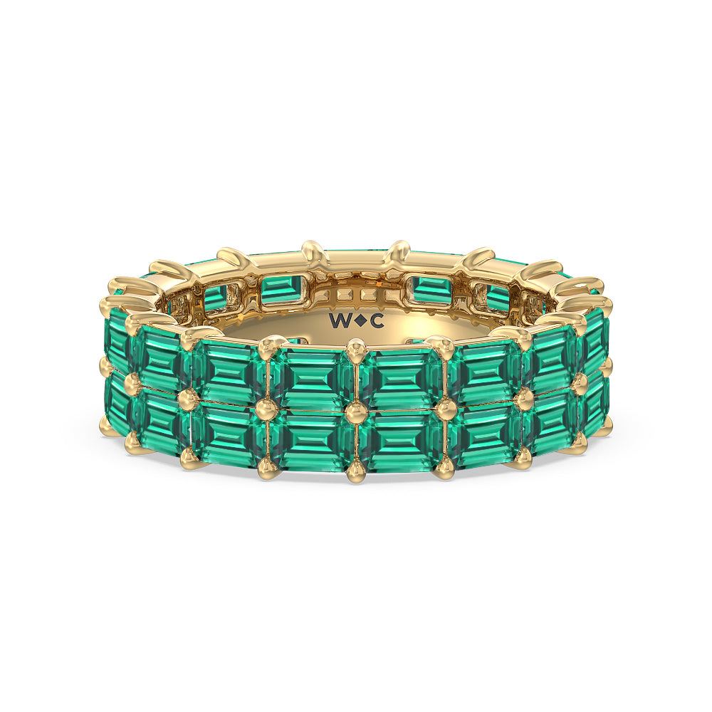 Two Row East West Created Emerald Eternity Ring with 14KT Yellow Gold Cut Diamond in 14KT Yellow Gold view 1
